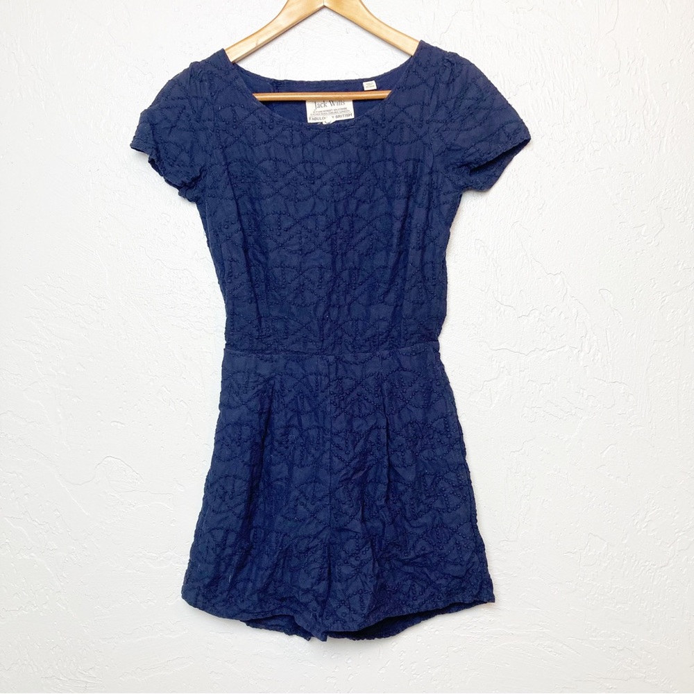 Jack Wills textured cotton navy blue romper size 0